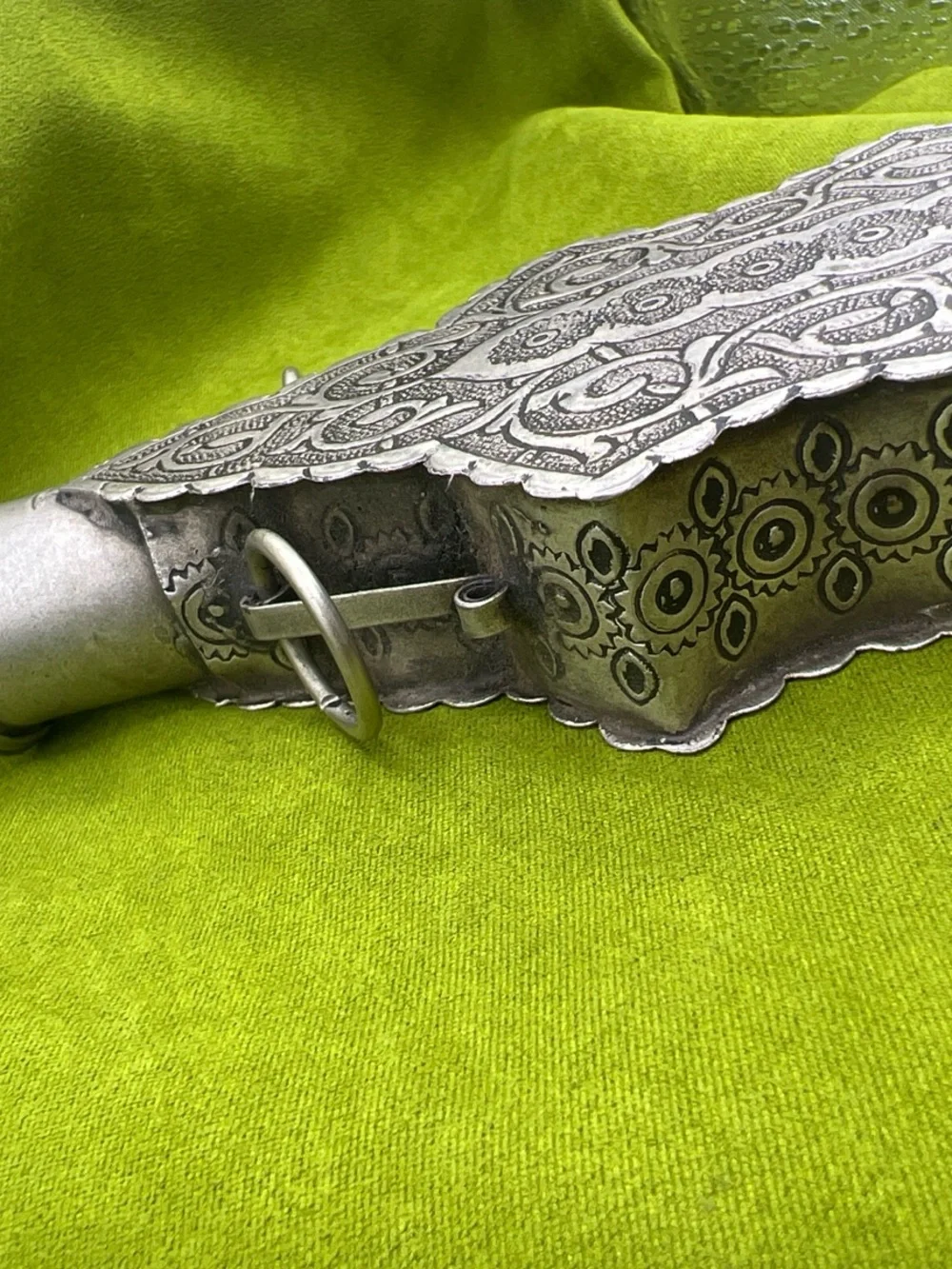 Antique Bedouin Kohl Flask Silver-Tone Engraved Middle Eastern Tribal Vessel